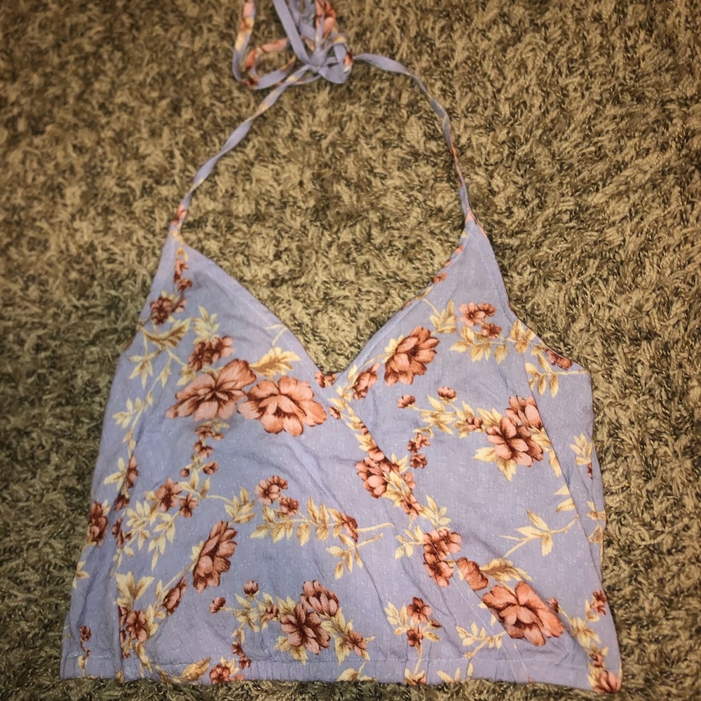 AE floral surplice halter crop top